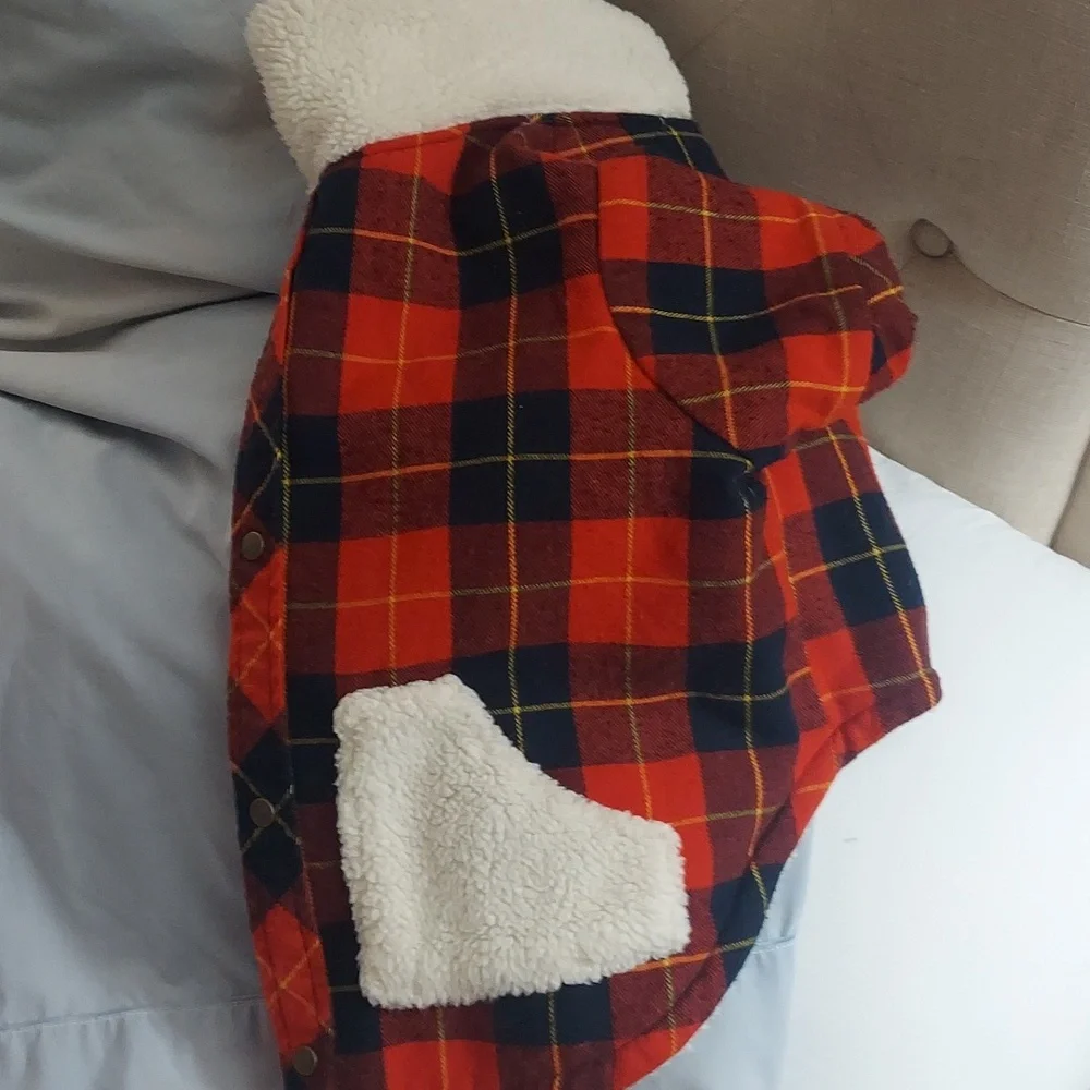 Bond & Co Red & Black Plaid Fall Sherpa Dog Jacket Large
